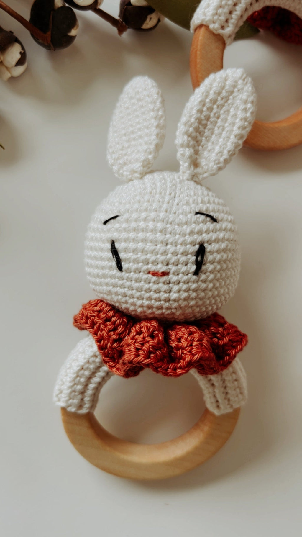 Handmade Bunny Rattle Teether | Gender-Neutral Crochet Baby Rattle