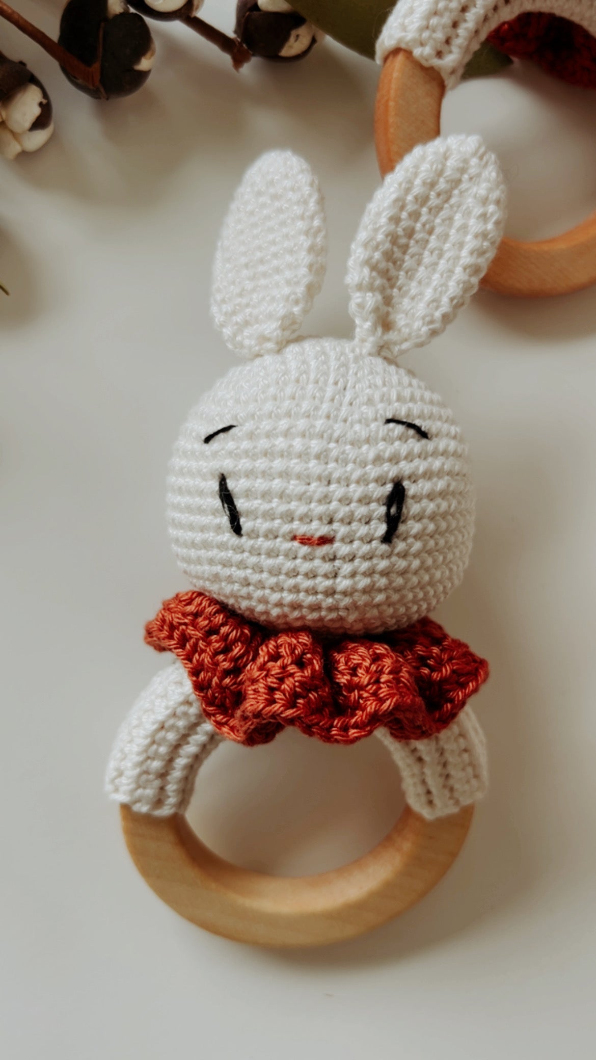 Handmade Bunny Rattle Teether | Gender-Neutral Crochet Baby Rattle