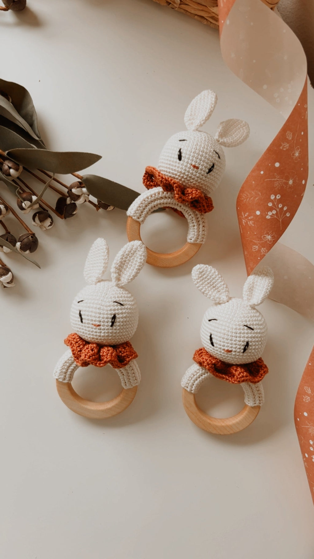 Handmade Bunny Rattle Teether | Gender-Neutral Crochet Baby Rattle