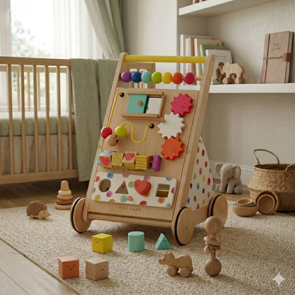 Tiny Land® Premium Natural Wooden Activity Walker