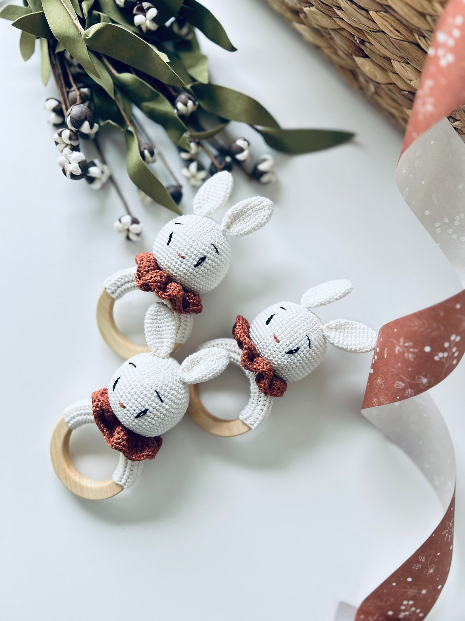 Handmade Bunny Rattle Teether | Gender-Neutral Crochet Baby Rattle