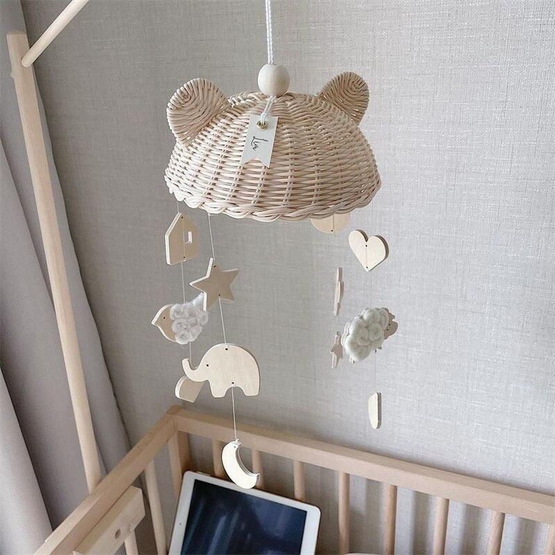 Wooden Cloud & Star Wind Chime – Nursery Wall Hanging for Newborns